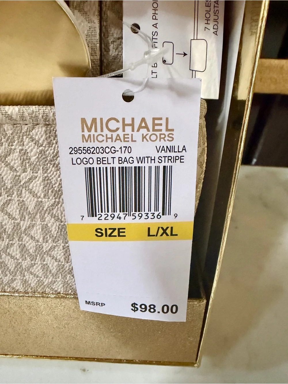 New Michael Kors Monogram Belt Bag clutch Cream Brown Stripe crossbody L/XL